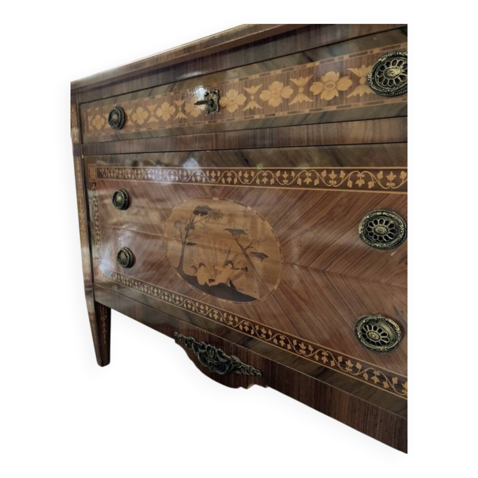 Commode ancienne en marqueterie de style Louis XVI