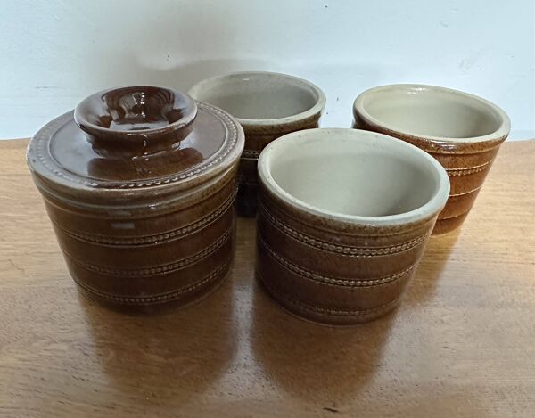 Beurrier + 3 pots en grès du Berry émaillés bruns