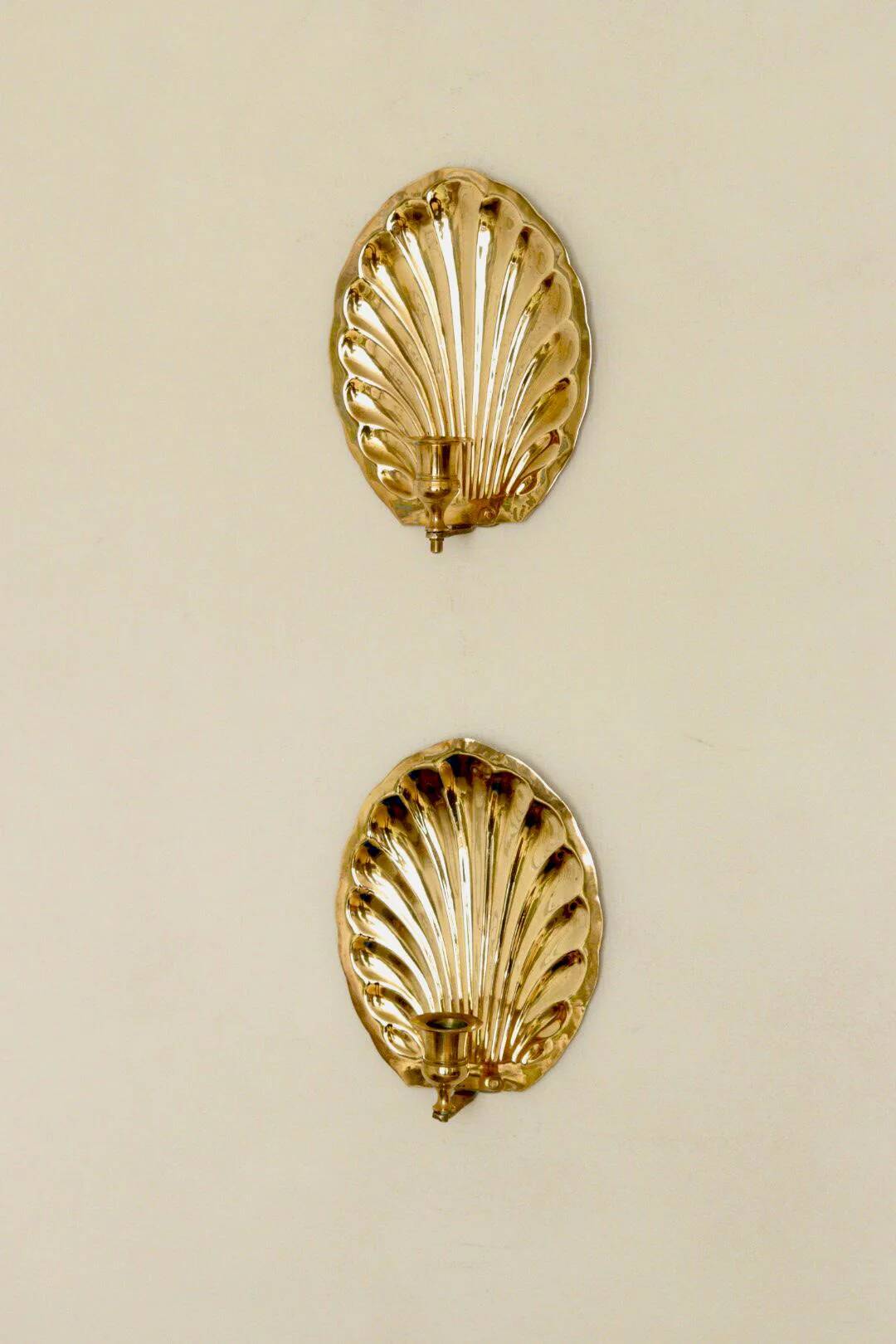 Pair of vintage brass shell scallop sconces