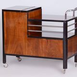 Chariot en noyer ArtDéco restauré par Thonet, acier chromé, Tchéquie, années 1930