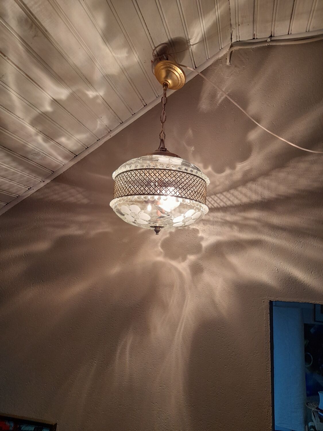 Chandelier crystal décor polished flowers, vintage 1950 style art deco