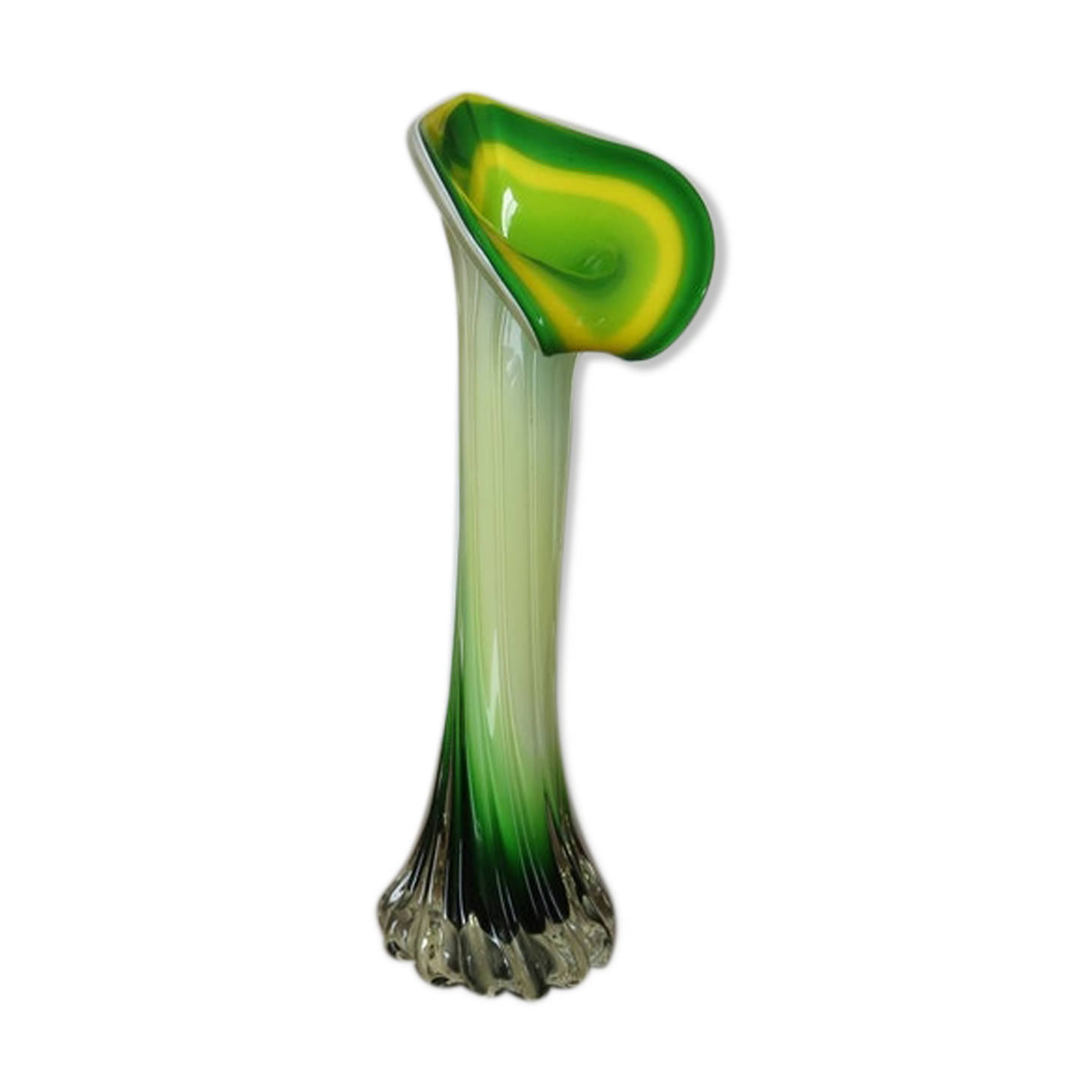 Vase soliflore arum in Murano glass yellow and green 60s 70s