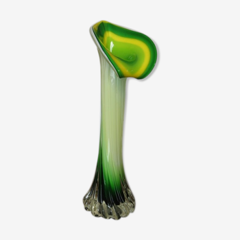 Vase soliflore arum en verre de Murano jaune et vert années 60 70