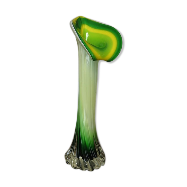 Vase soliflore arum en verre de Murano jaune et vert années 60 70 — Beyit