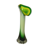 Vase soliflore arum en verre de Murano jaune et vert années 60 70