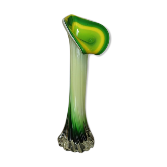 Vase soliflore arum en verre de Murano jaune et vert années 60 70