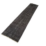 Distressed turkish narrow runner 290 x 60 cm wool vintage rug, overdyed black