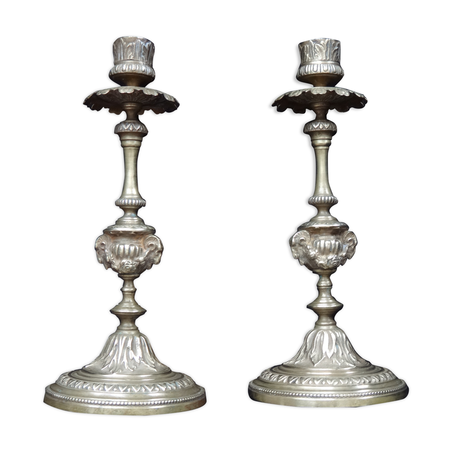 Superb pair of candlesticks with gilded bronze rams Louis XVI style late 19th century