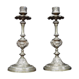 Superb pair of candlesticks with gilded bronze rams Louis XVI style late 19th century