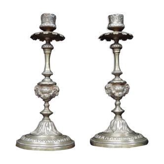 Superb pair of candlesticks with gilded bronze rams Louis XVI style late 19th century