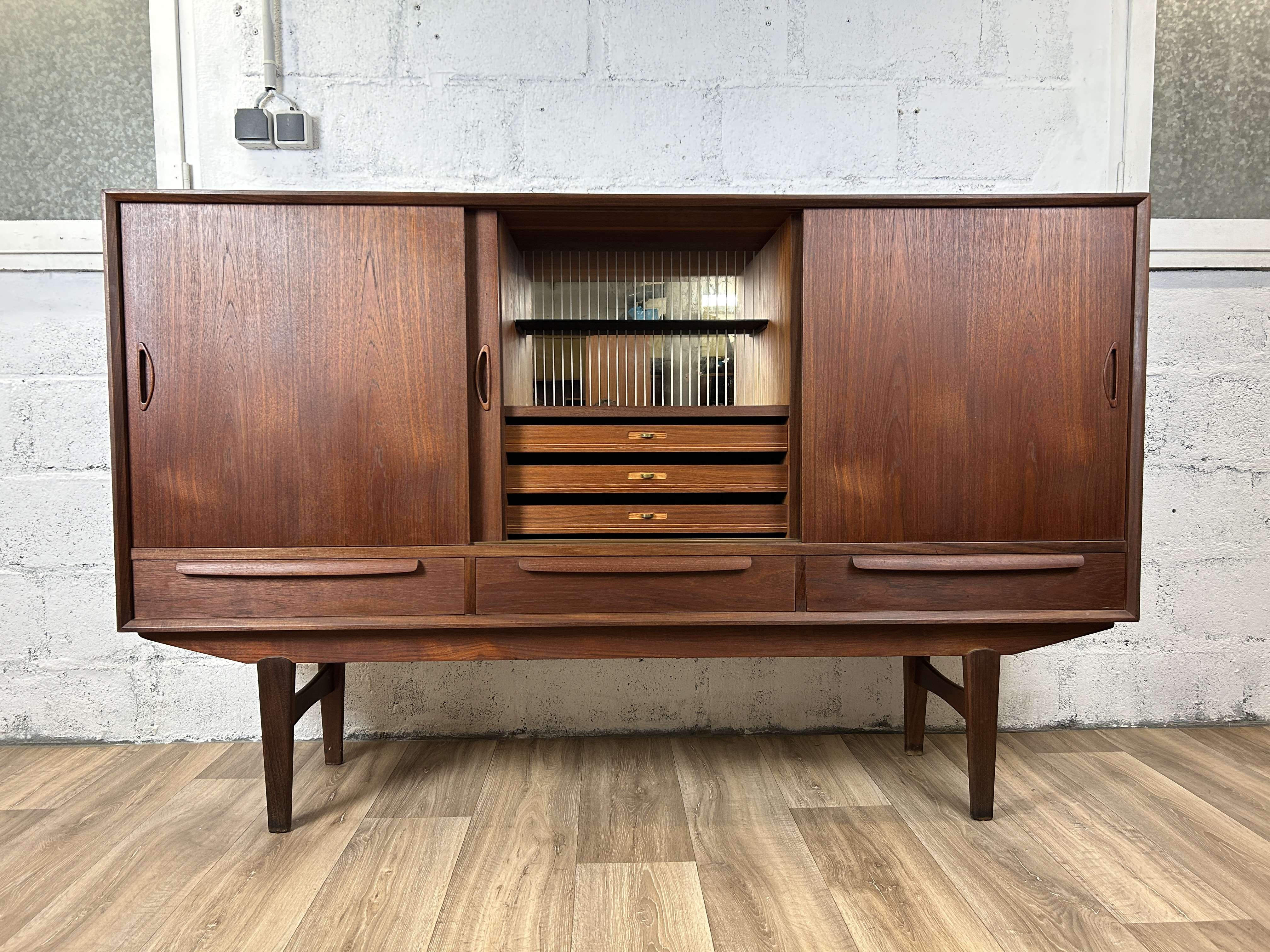Vintage Scandinavian "highboard" sideboard in teak, 60s