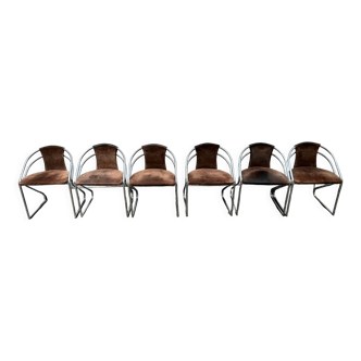 6 vintage chrome and suede design chairs