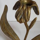 Old iris flower candle holder in solid brass