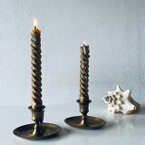 Pair of brass thumb candlesticks
