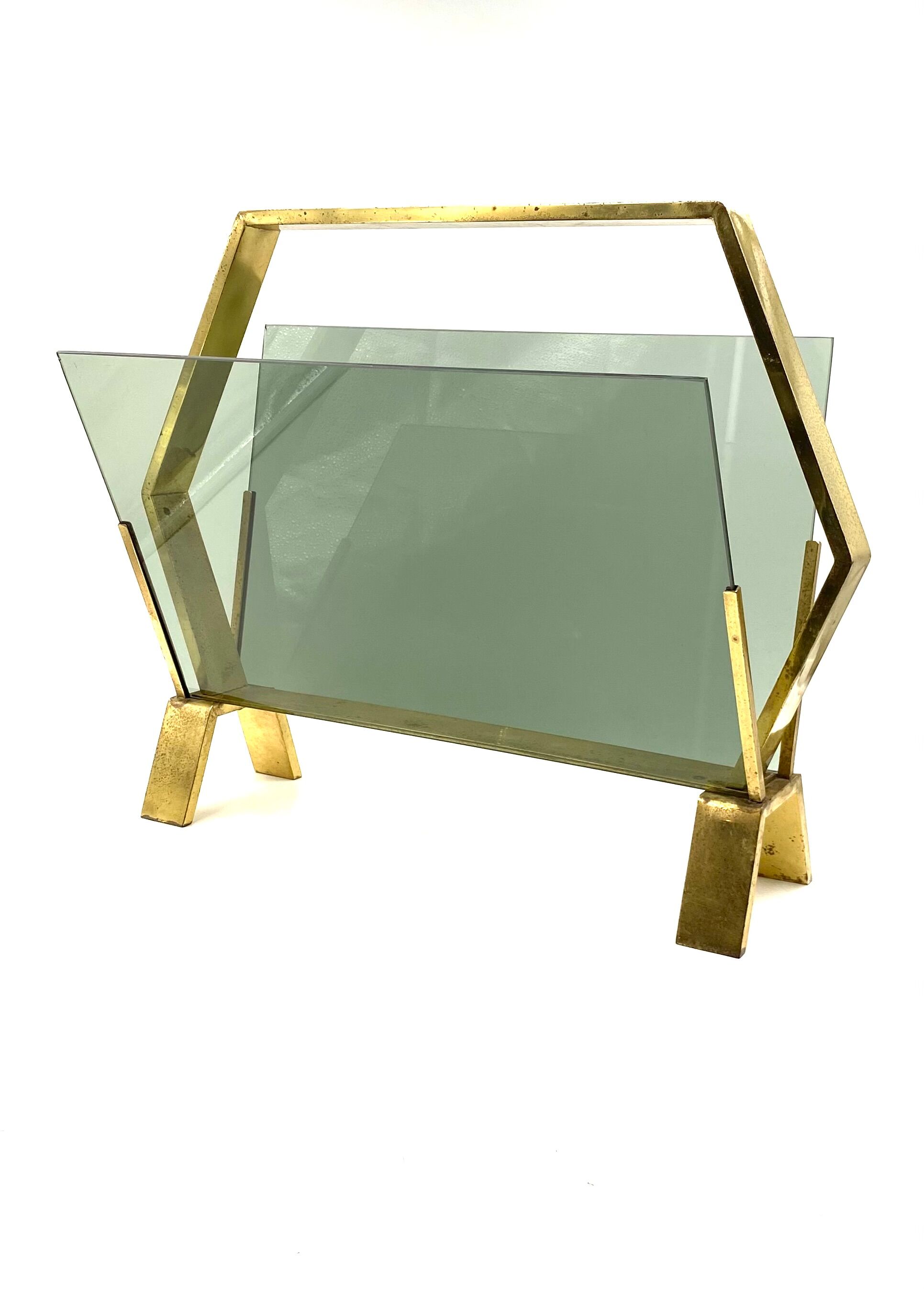 Modern brass magazine rack,  Italy 1970