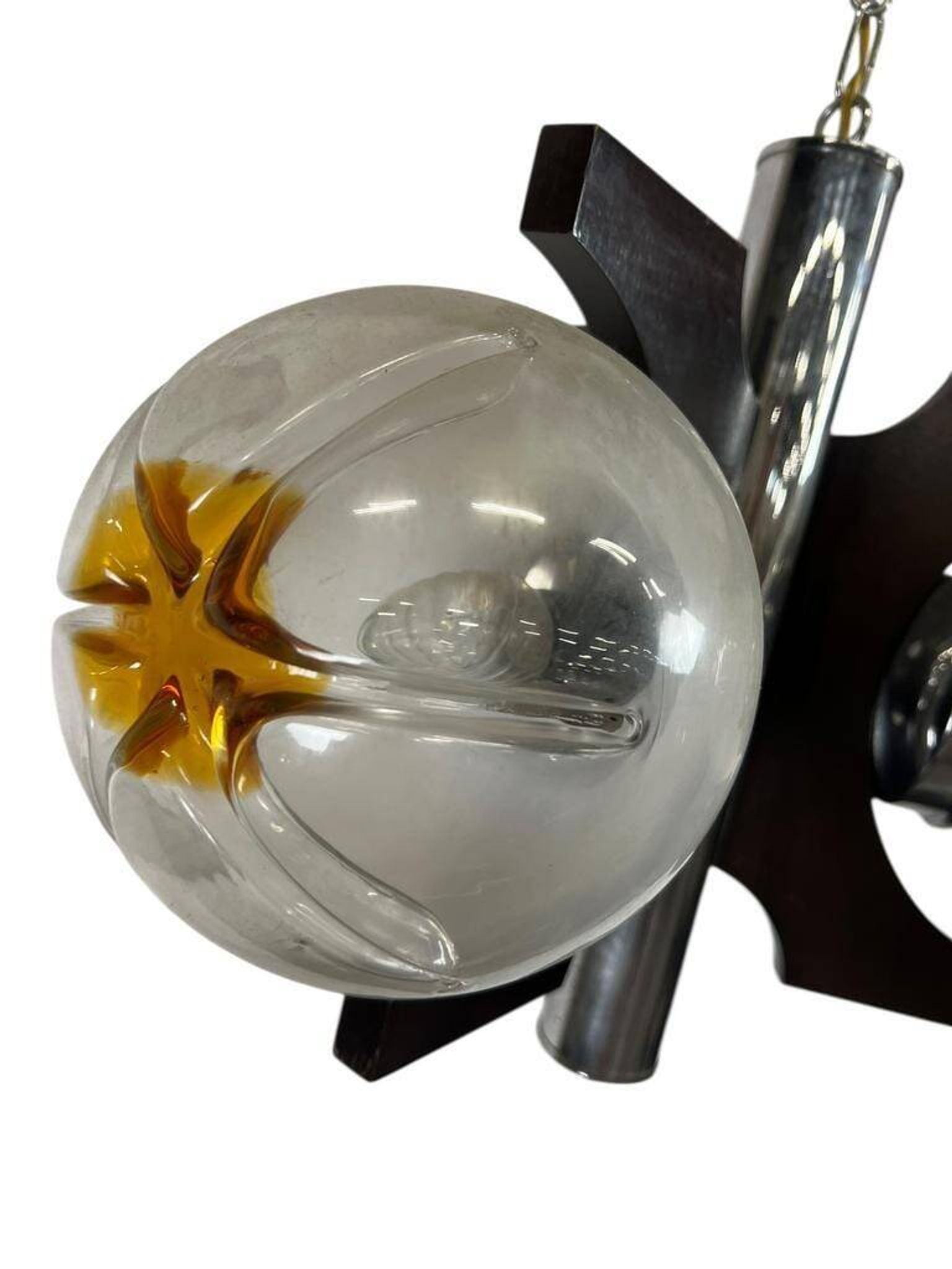 Vintage wooden suspension with Murano glass by Mazzega.