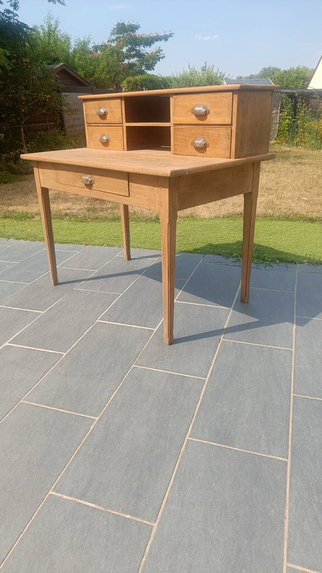 Antique solid oak desk with steps – 5 drawers