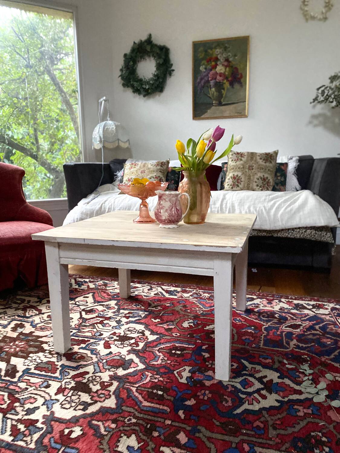Farmhouse coffee table in antique weathered wood