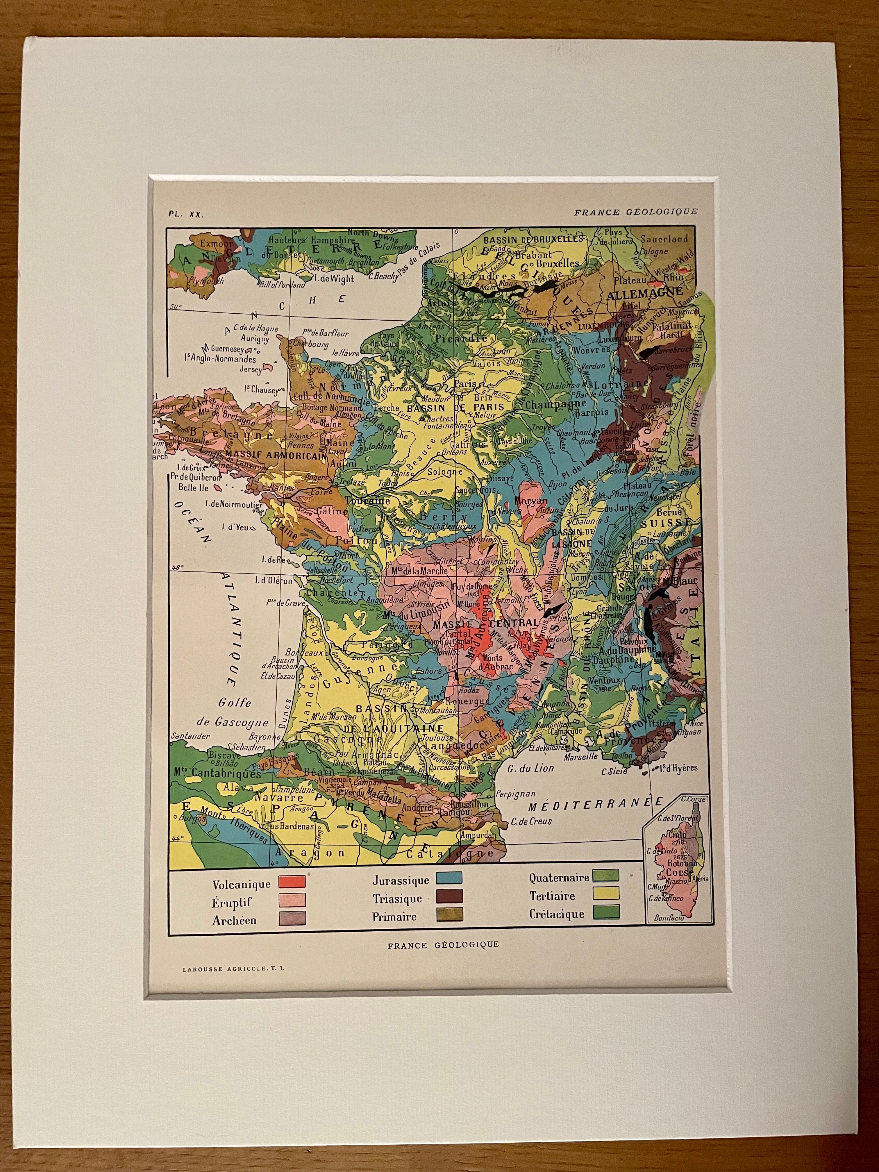 Old geological France map - 1920