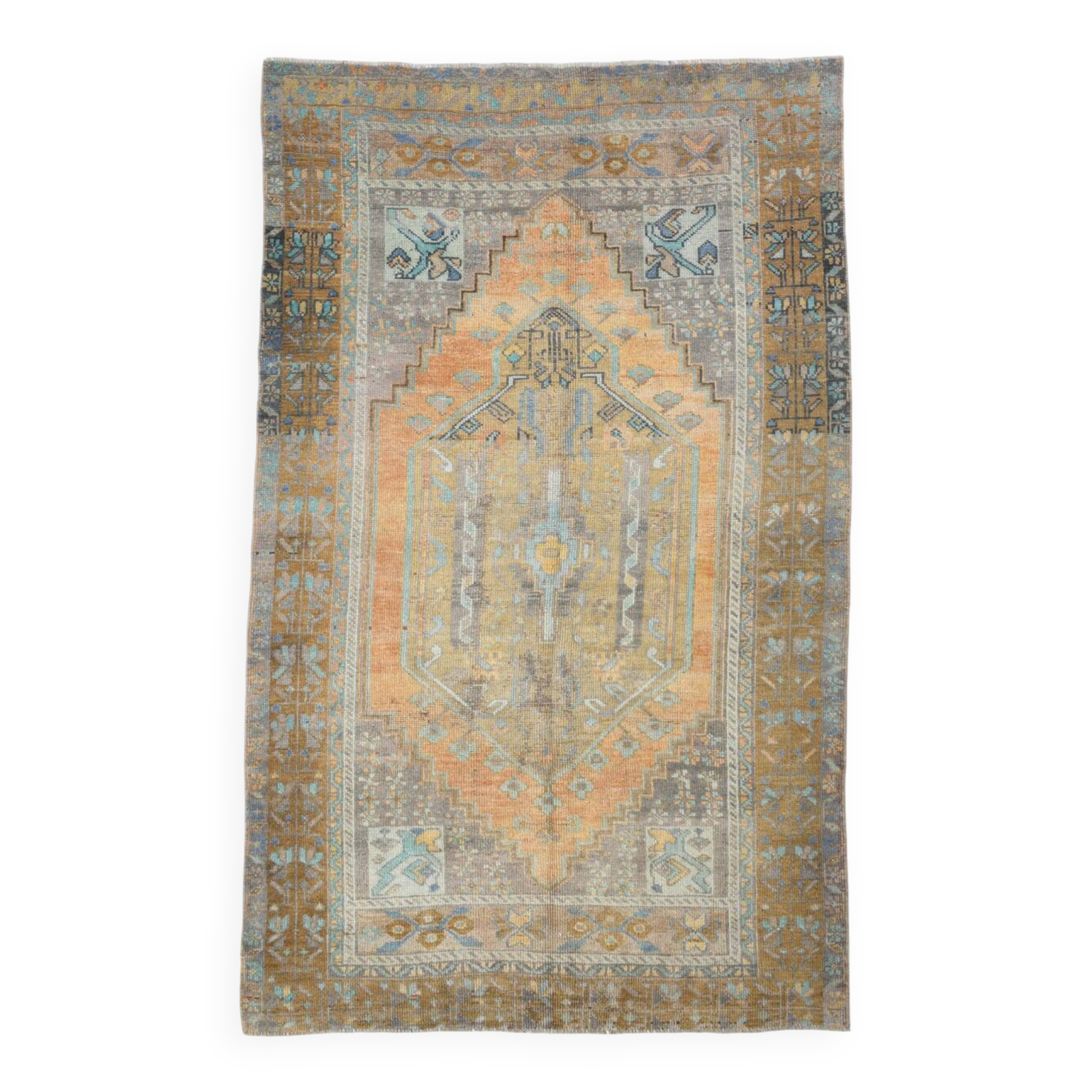 4x7 Turkish Muted Peach Retro Vintage Persian Rug, 133x213Cm