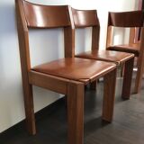 Set of 4 elm chairs and leather, 80s
