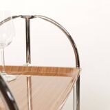 Chrome-plated metal and plywood serving trolley, 1970