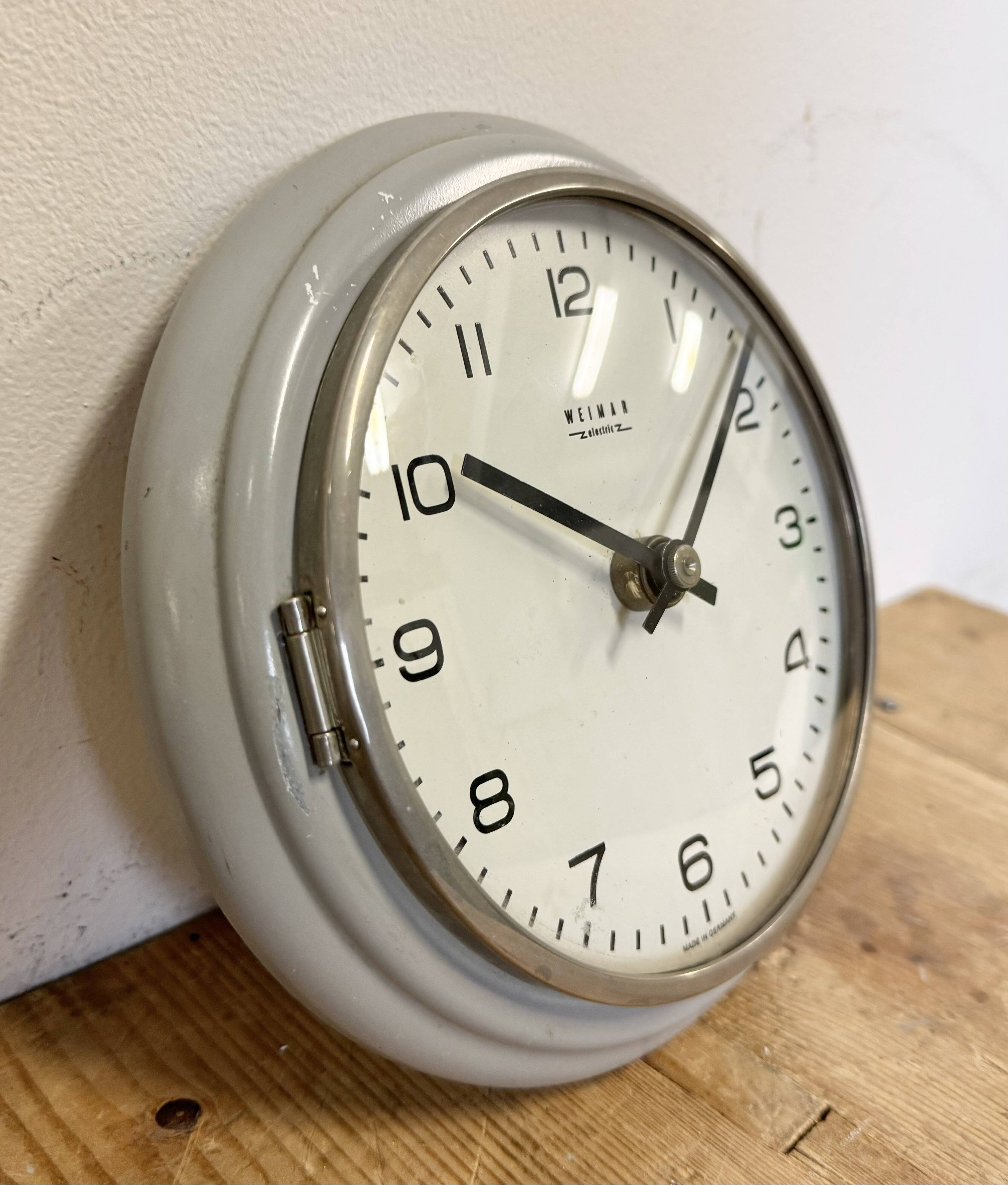 Vintage grey east german wall clock from weimar electric, 1970s