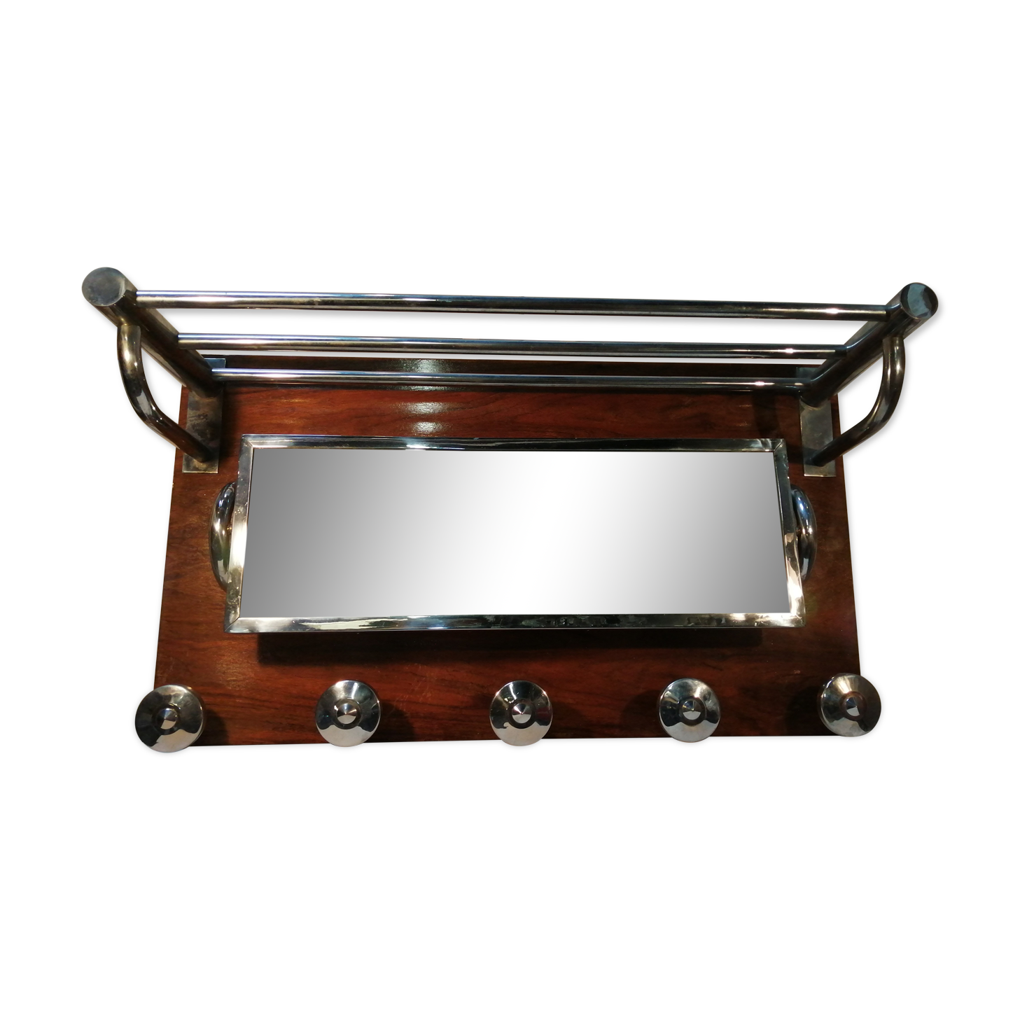 Art Deco wall rack - wood and chrome - vintage