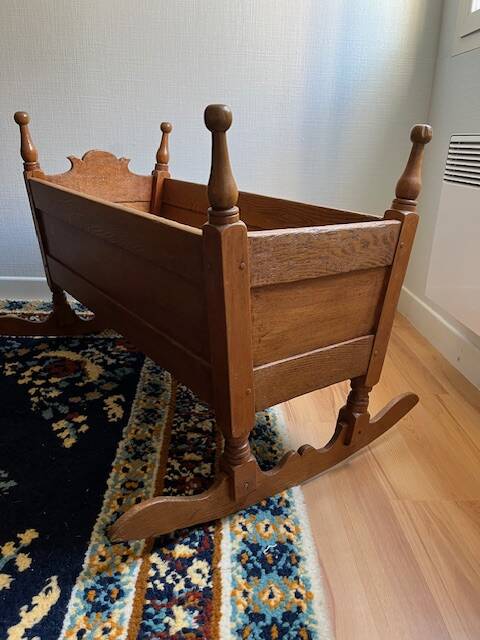 Vintage solid oak rocking cradle
