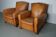Pair of French Cognac Moustache Back Leather Club Chairs, 1950s