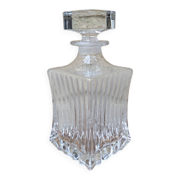 Ancienne carafé carré en cristal ciselé avec bouchon 1 litre