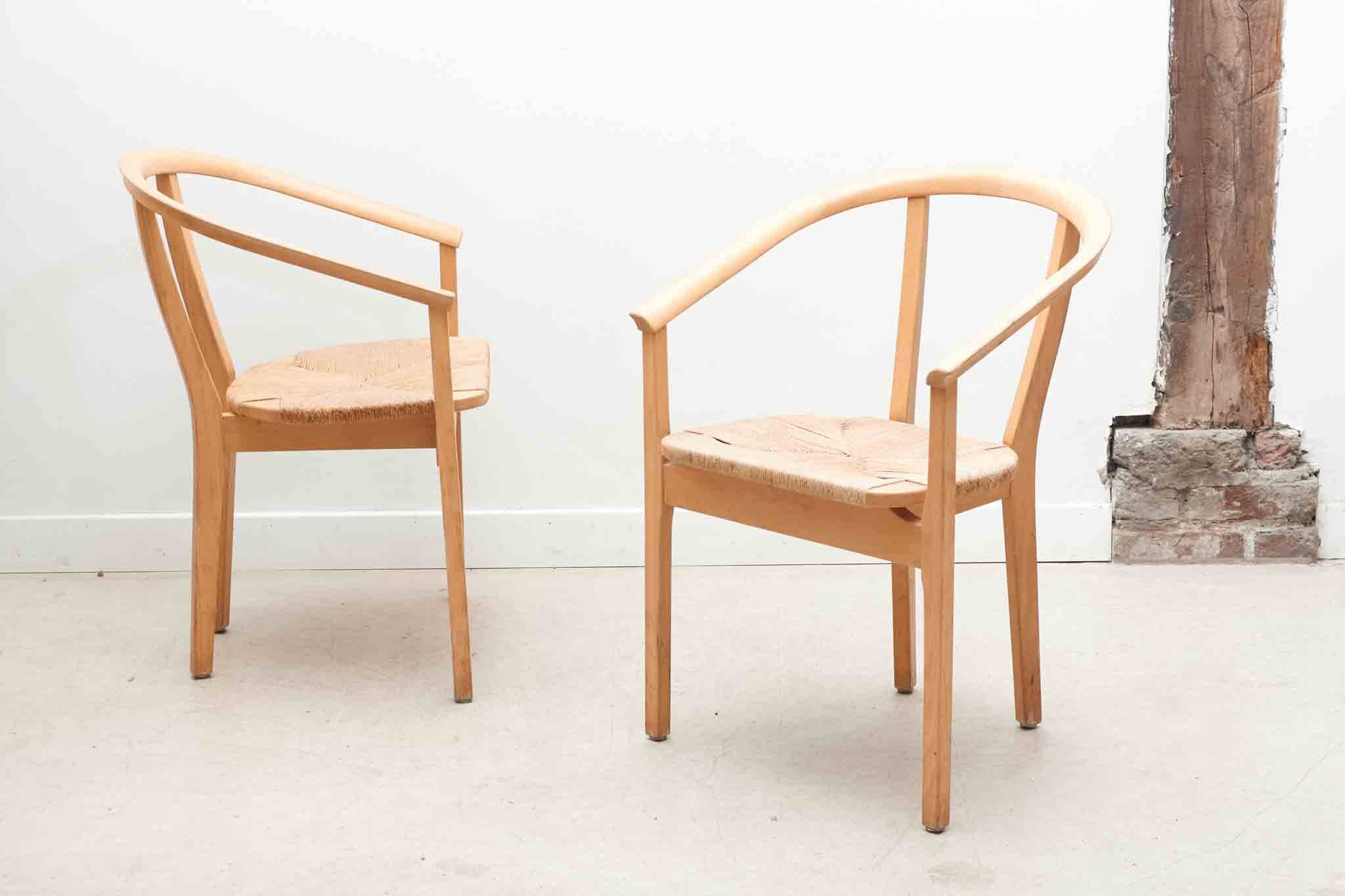 Set of 4 Scandinavian straw chairs