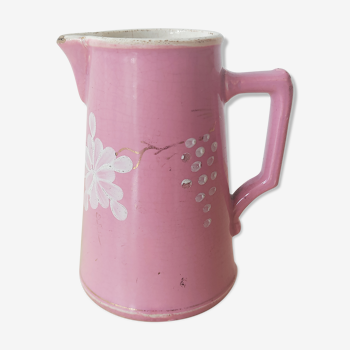 Pink pitcher vase Sarreguemines painted by hand around 1900