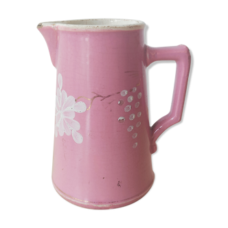 Pink pitcher vase Sarreguemines painted by hand around 1900
