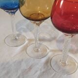 Set of 3 colored crystal stemmed glasses