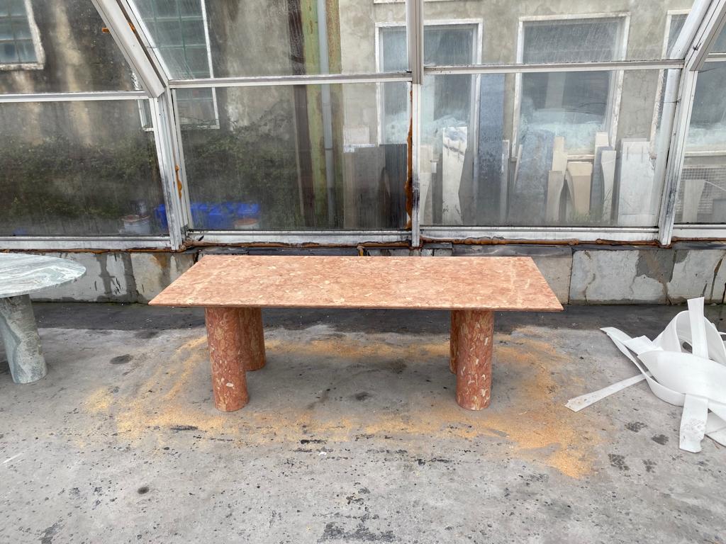 Large rectangle stone dining table in red/pink Portuguese Travertine