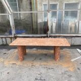 Large rectangle stone dining table in red/pink Portuguese Travertine