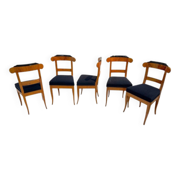 Chaises Biedermeier en bois de cerisier, Allemagne, années 1830, ensemble de 5