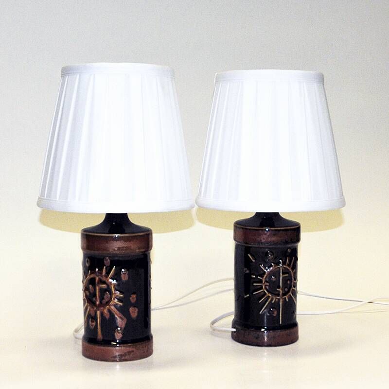 Tablelamp pair Fibula in brown glazed ceramic by Carl Harry Stålhane - Sweden 1960s