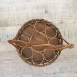 Vintage basket bottle holder in rattan wicker