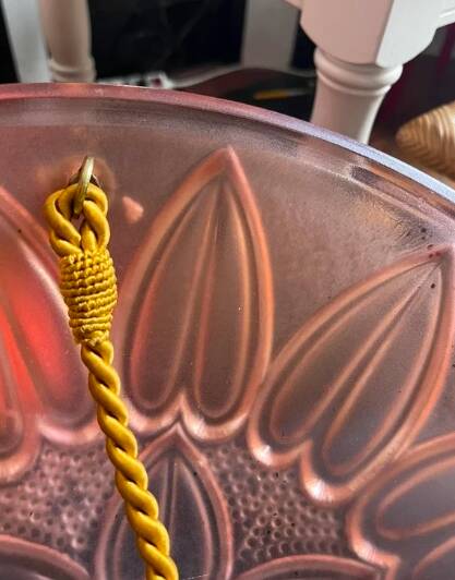 Vintage suspension Marguerite glass pink fabric cords Art Deco