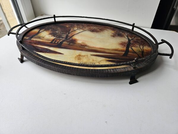 Plateau de Service fer forgé style Art Nouveau époque Art déco Signé GERMON