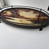 Wrought iron serving tray, Art Nouveau style, Art Deco period, Signed GERMON