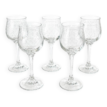Lot 5 Footed glasses in transparent crystal with screen printing