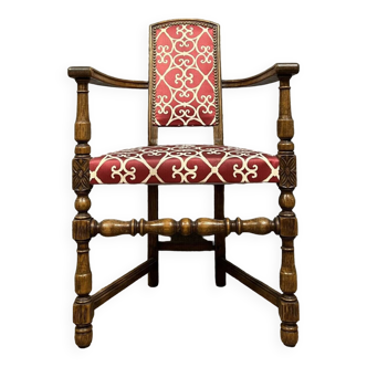 Trapezoidal shaped armchair called "caquetoire" Renaissance Style - Late 19th century