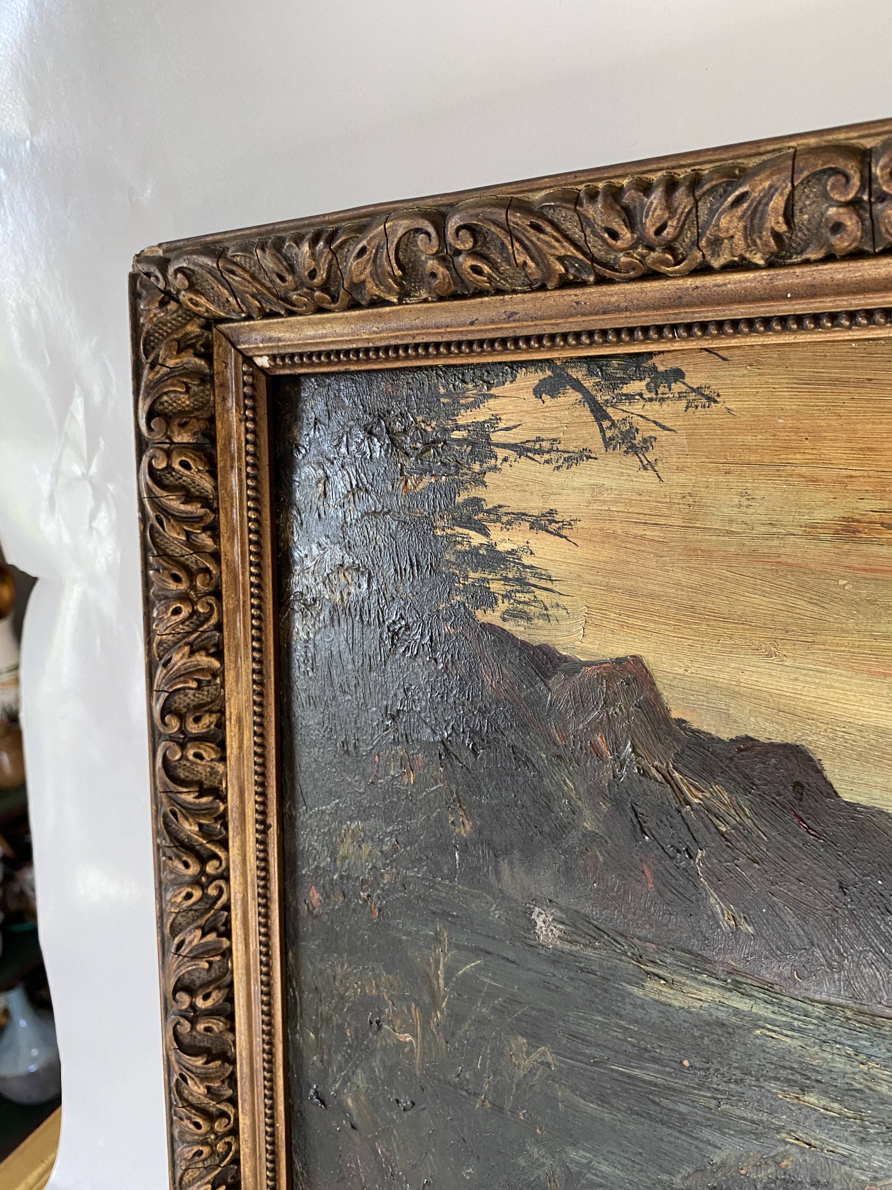 Oil and wood frame, ca 1900