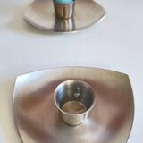 Vintage brushed metal geometric candle holders