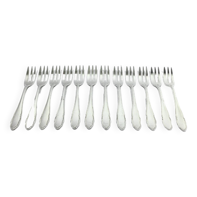 WMF – 12 fourchettes à gâteaux en métal argenté