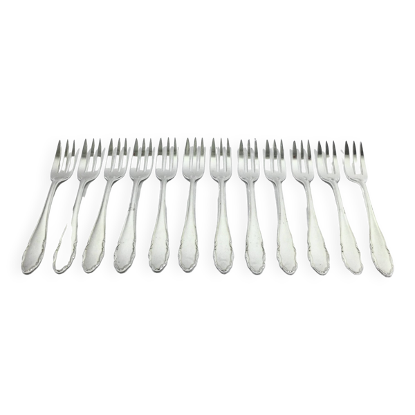 WMF – 12 fourchettes à gâteaux en métal argenté
