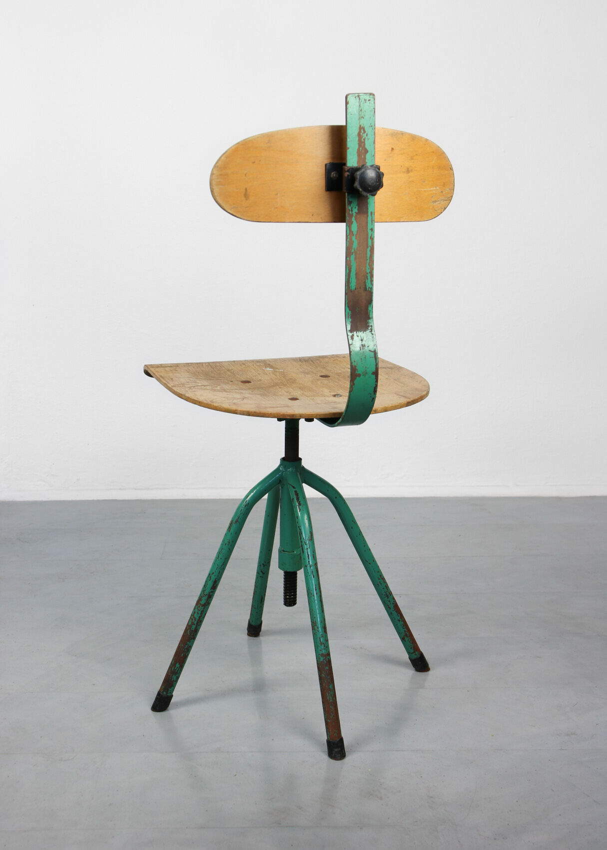 Set of 2 industrial mint green swivel chairs, 1960